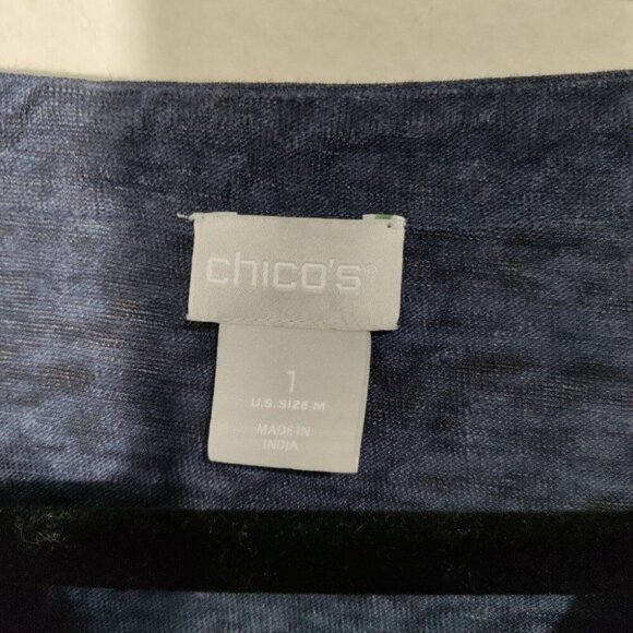 Chico's‎ Dark Blue Linen V Neck Long Sleeve Burnout Shirt Size Medium - Picture 3 of 7